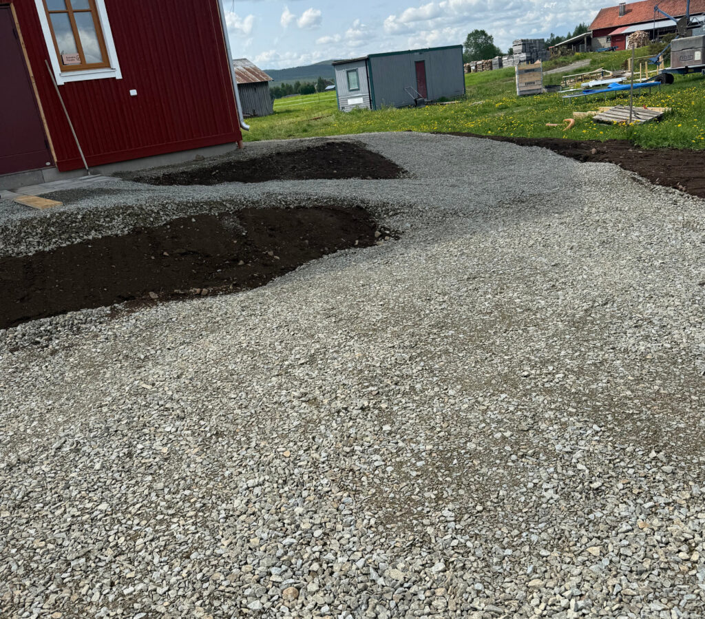 färdig dränering av husgrunden. en klar trådgård runt med klart -dränera husgrund